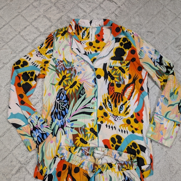 Marcus Navarro Anthropologie Pajamas Womens S Jungle Safari Tropical Sleep Set - Picture 2 of 11